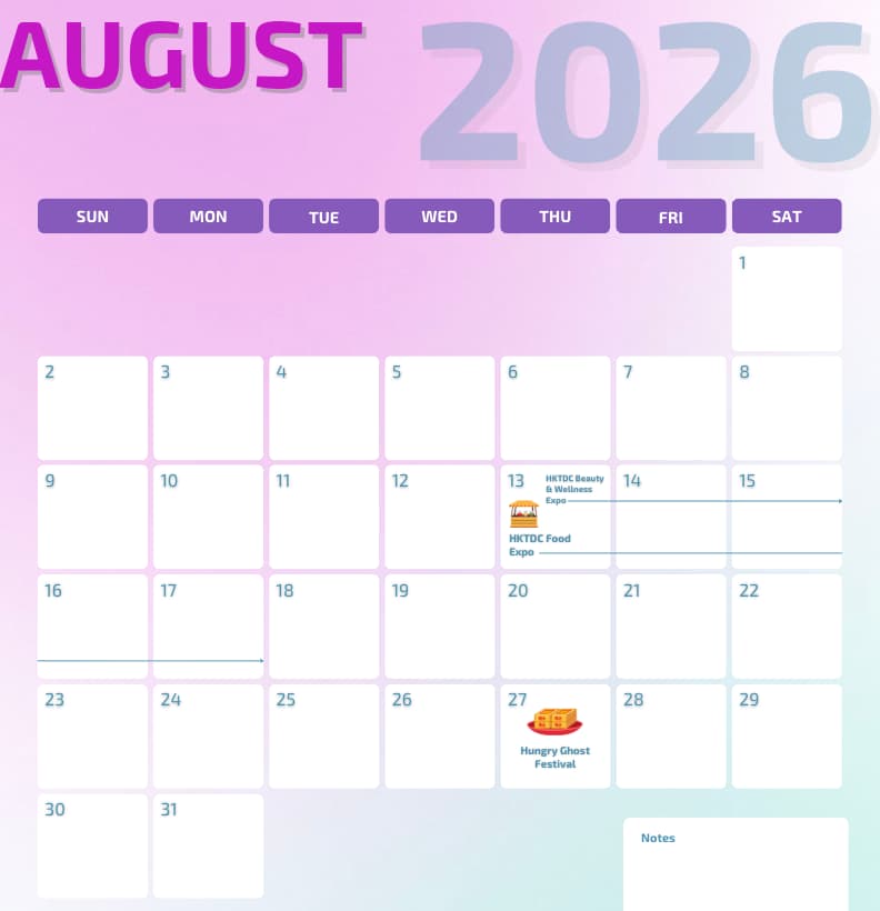 Marketing calendar for August 2026